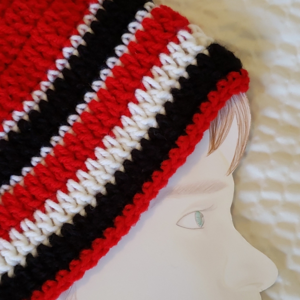 Handmade Crochet Men's Beanie (red, white, black)